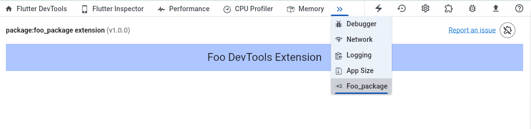 Example DevTools extension for package:foo_package Example DevTools extension